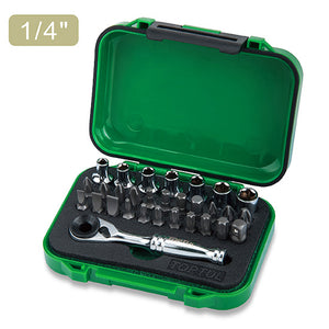 TOPTUL 30PCS 1/4" DR. Mini Ratchet Socket & Bit Set