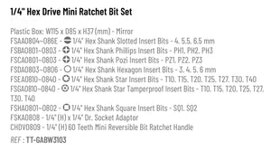 TOPTUL 31PCS 1/4" HEX DRIVE MINI RATCHET BIT SET